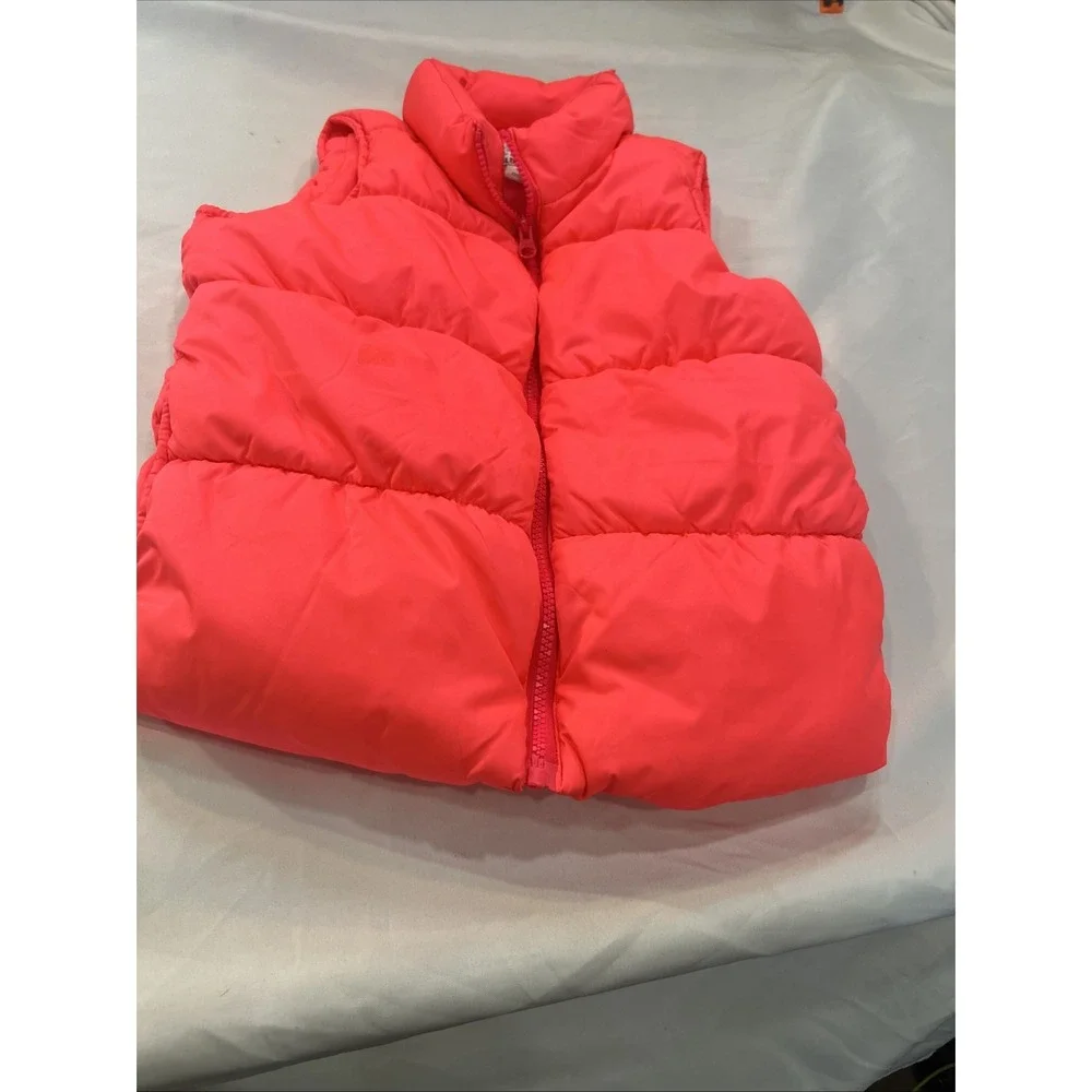 Old Navy Girls 8 Coral‎ Pink Puffer Vest Winter Warm Fleece Lined Barbie Hanging